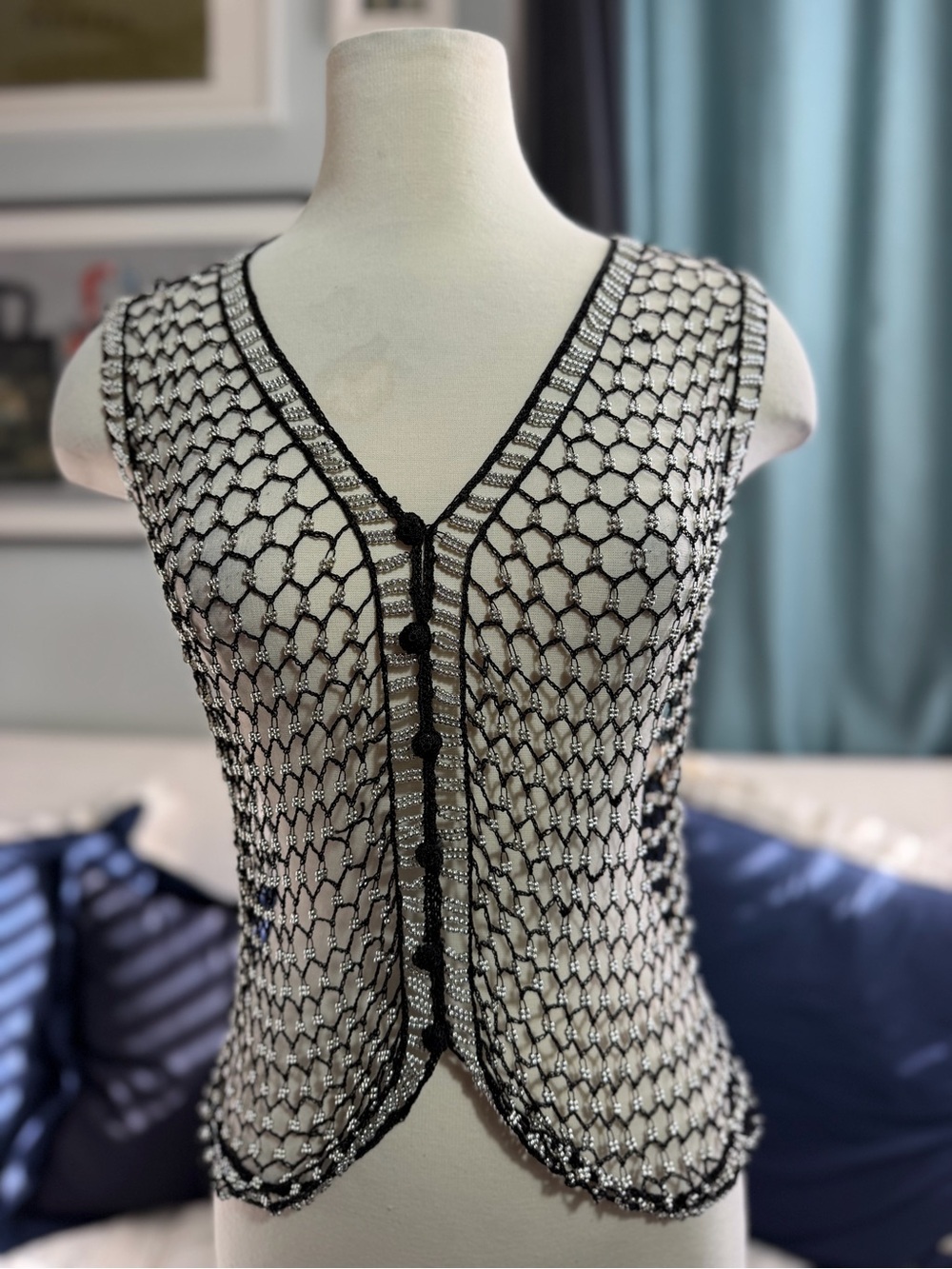 Y2K Fina Moda Beaded Fishnet Crochet Vest